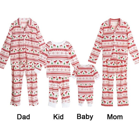 Matching Striped Winter Christmas Family Pajamas PJs Reindeer Mix & Match - Picture 11 of 13